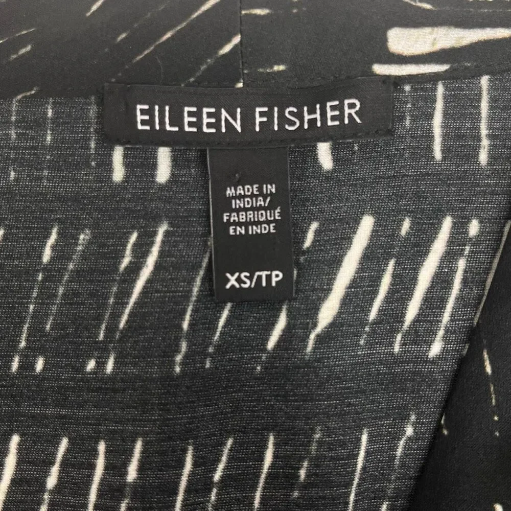 Eileen Fisher Womens Silk Organic Cotton Dash V-Neck Blouse Shirt Black Size XS